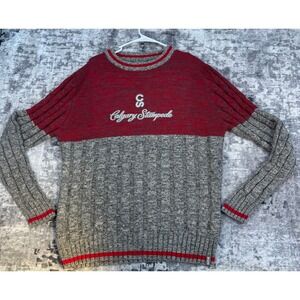 Bruzer Calgary Stampede Sweater Red Grey Cotton  Crewneck Cable Knit L Pullover